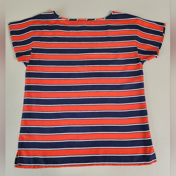 J. Crew 100% Silk Red White and Blue Striped Short Sleeve Top - Size 4 - Picture 3 of 10